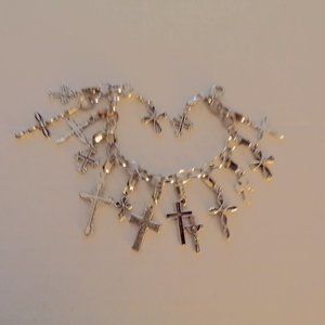 Bracelet ~ 15 Crosses ~ Linked Chain ~ 8" ~ For Her